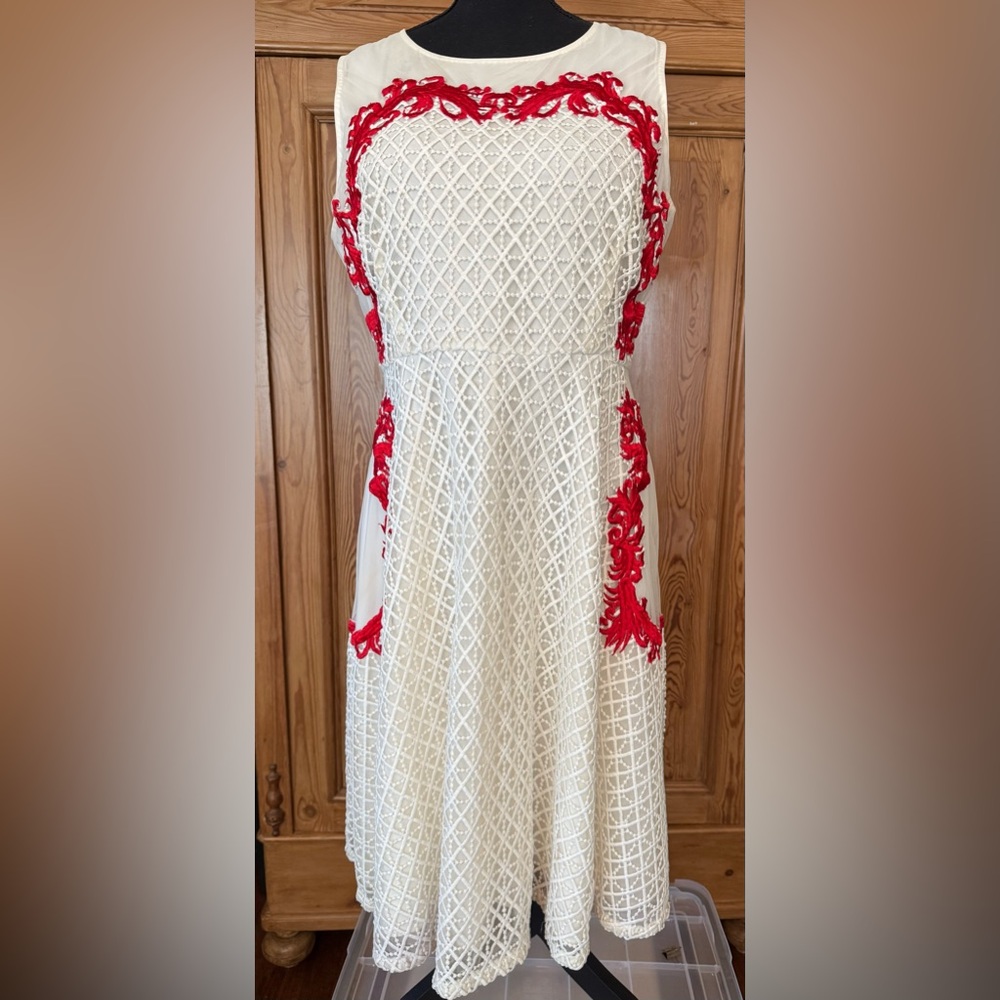 Elegant White and Red Midi Dress